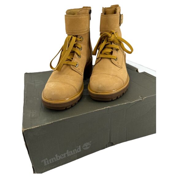 New Timberland womans lace up boots Kori Park Buckle size 7 heeled booties - Picture 1 of 9